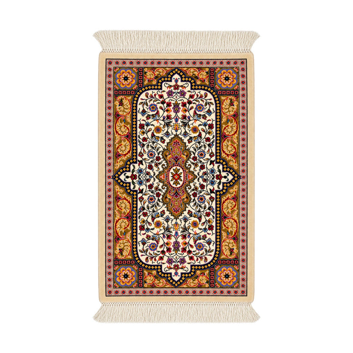 Golden Medallion silk table rug - Cream and Gold - 50 x 30 cm