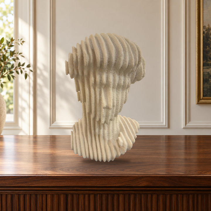 AI interior visualization of cream contour bust sculpture in a home setting