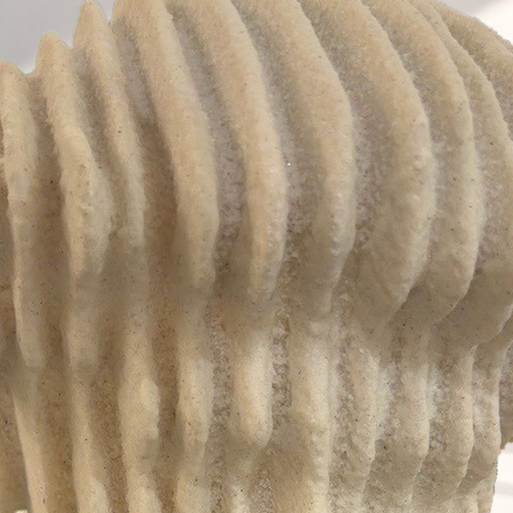 Detail of the layered cream surface against a styled studio background