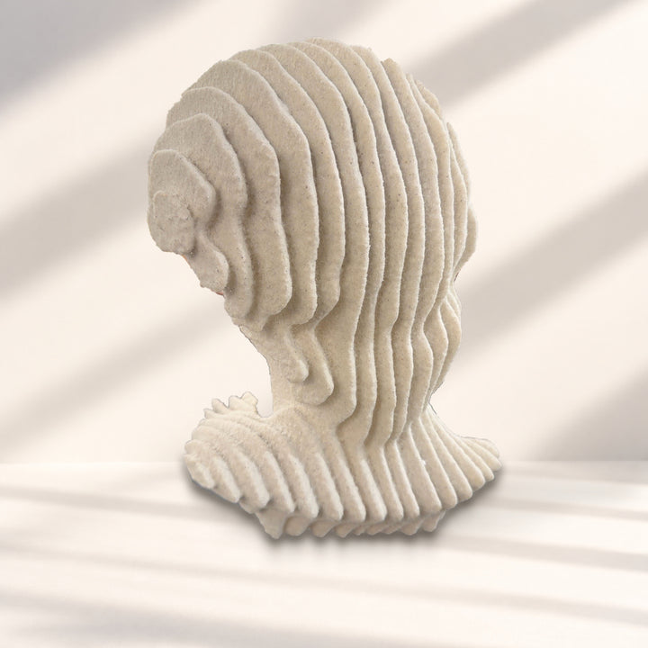 Complementary rear angle of the cream bust against a styled studio background