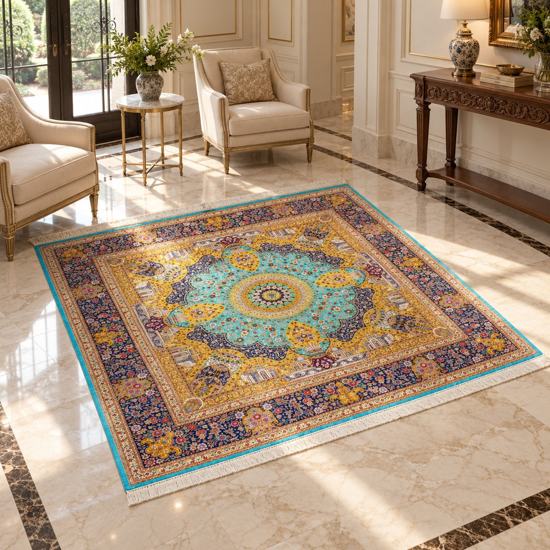 AI-generated luxury classic interior visualization of MW-HM-0448, 200 x 195 cm. Styling illustration; see original photograph for exact product details.