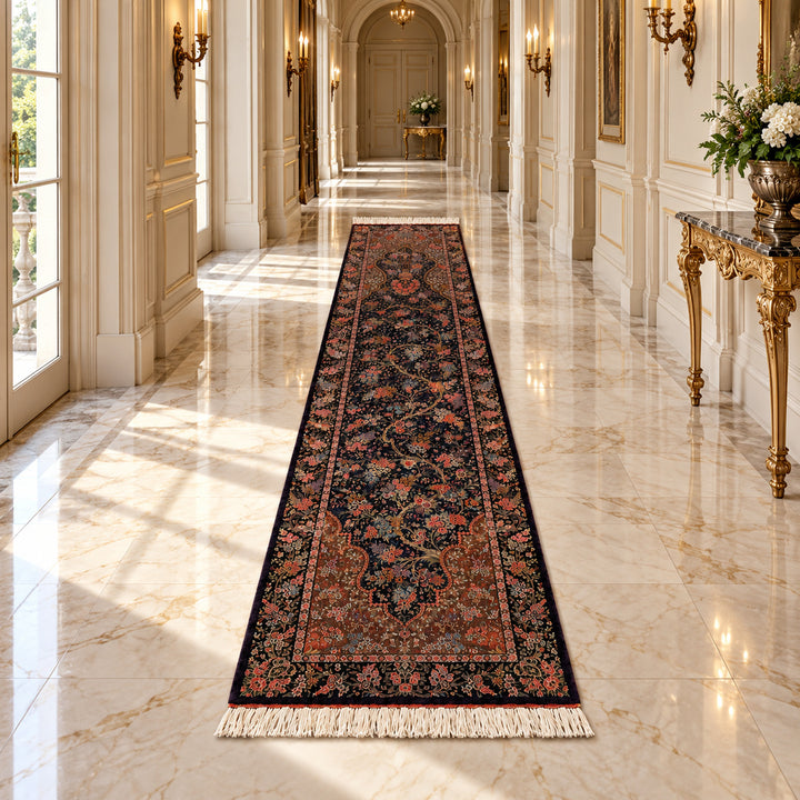 AI-generated interior visualization — MW-HM-0521, 297 x 70 cm, in a luxury classic hallway; illustrative scale, not a customer project.