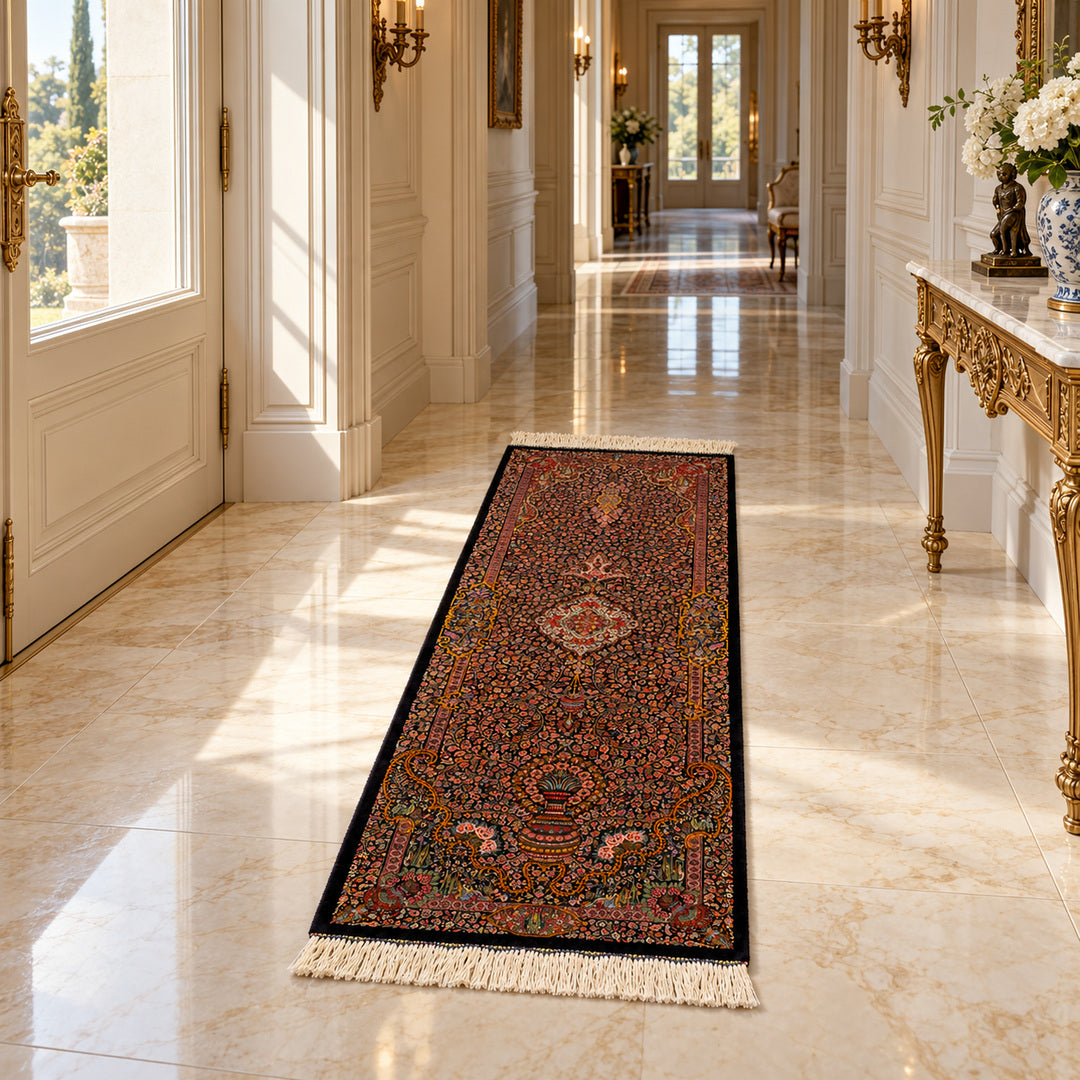 AI-generated interior visualization — MW-HM-0523, 151 x 50 cm, in a luxury classic hallway; illustrative scale, not a customer project.