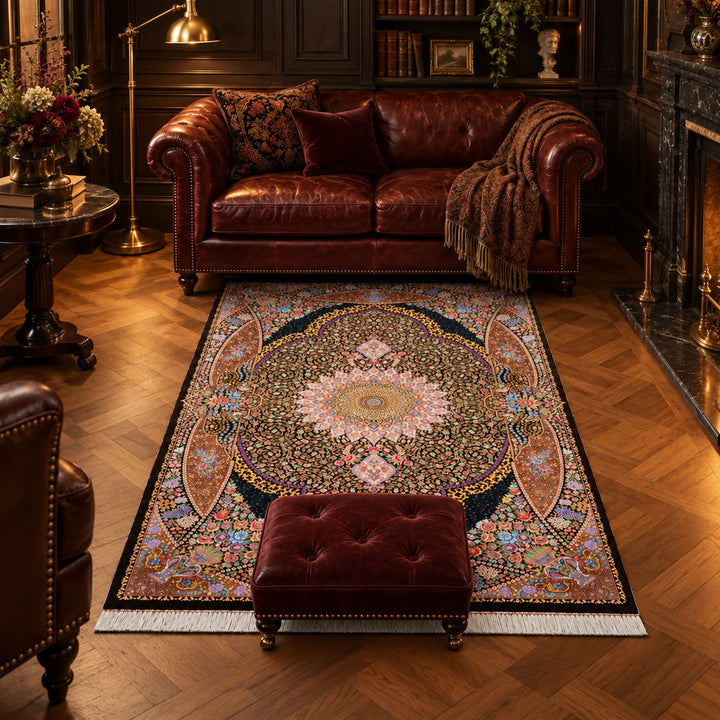 AI-generated interior visualization — MW-HM-0542, rectangular rug 157 x 102 cm. Styling illustration; original product photo shows exact details.
