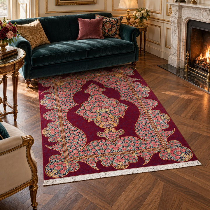 AI-generated interior visualization — MW-HM-0551, rectangular rug 190 x 131 cm. Styling illustration; original product photo shows exact details.
