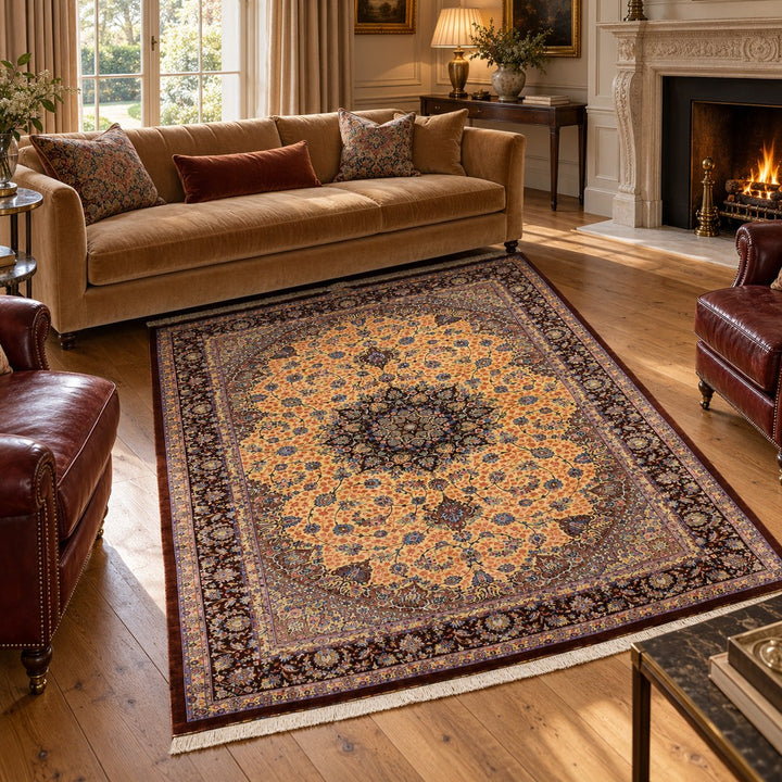 AI-generated interior visualization — MW-HM-0557, rectangular rug 292 x 196 cm. Styling illustration; original product photo shows exact details.