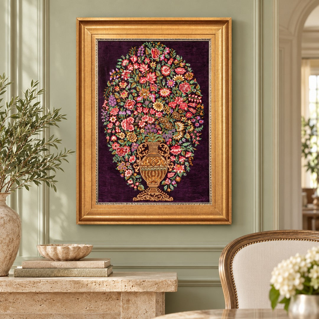 AI-generated interior visualization — MW-HM-0657 — textile 71 x 49 cm, excluding frame; illustrative scale, not a customer project.