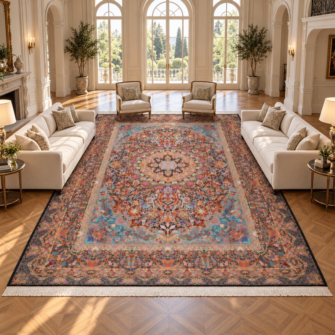 AI-generated interior visualization — MW-HM-0739, 587 x 393 cm; illustrative scale, not a real customer project.