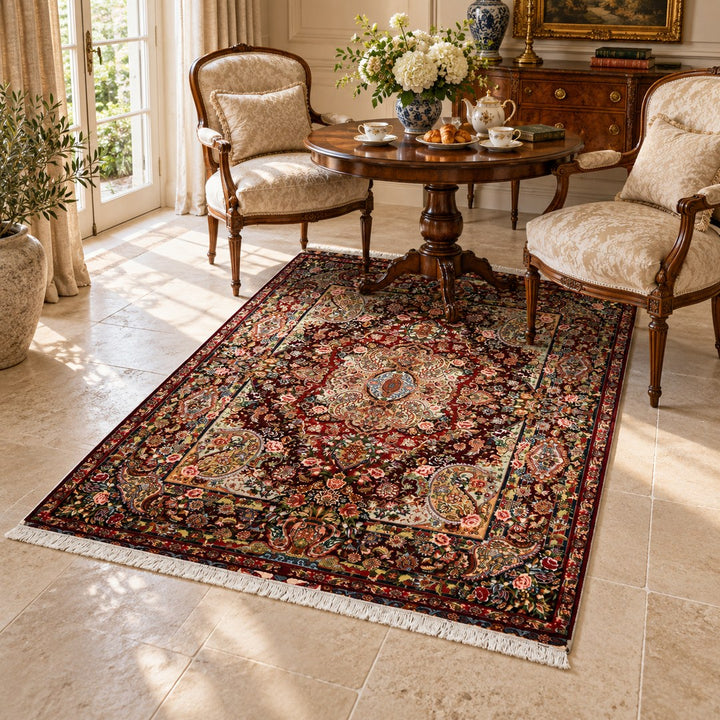 AI-generated interior visualization — MW-HM-0754, rectangular rug 213 x 147 cm. Styling illustration; original product photo shows exact details.