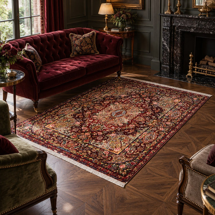 AI-generated interior visualization — MW-HM-0755, rectangular rug 213 x 149 cm. Styling illustration; original product photo shows exact details.
