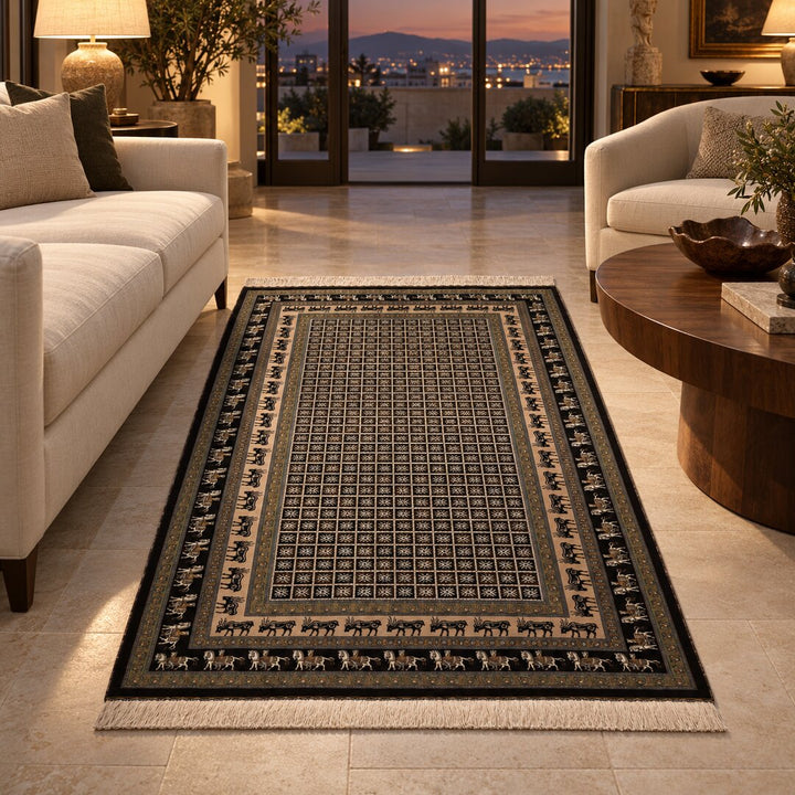 AI-generated interior visualization — MW-HM-0770, 196 x 127 cm rug. Styling illustration; original product photo shows exact details.