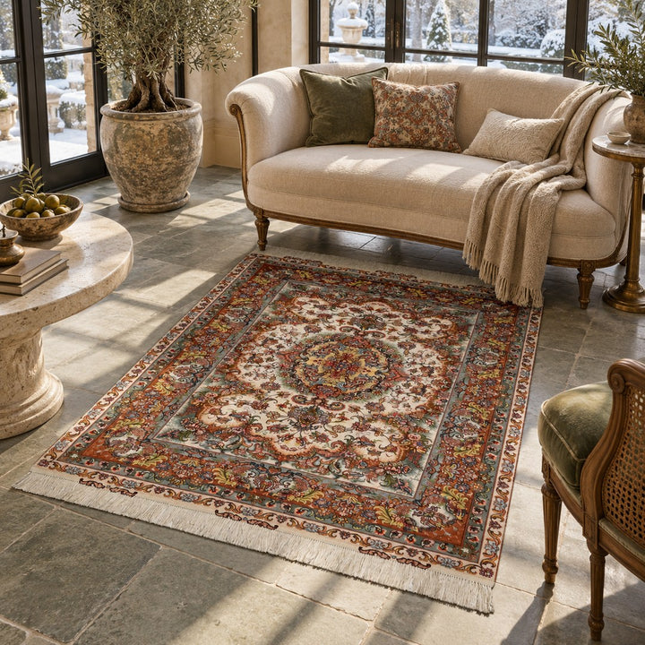 AI-generated interior visualization — MW-HM-0780, rectangular rug 204 x 150 cm. Styling illustration; original product photo shows exact details.