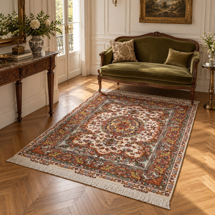 AI-generated interior visualization — MW-HM-0781, rectangular rug 204 x 151 cm. Styling illustration; original product photo shows exact details.