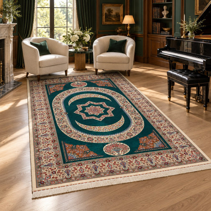 AI-generated interior visualization — MW-HM-0790, rectangular rug 292 x 195 cm. Styling illustration; original product photo shows exact details.