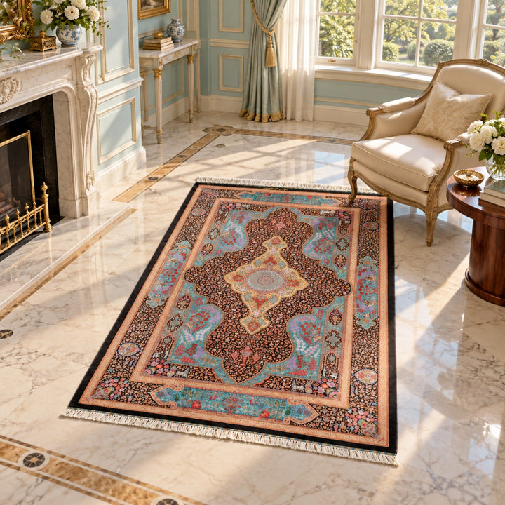 AI-generated interior visualization — MW-HM-0822, 206 × 133 cm. Illustrative scale; not an actual customer installation.