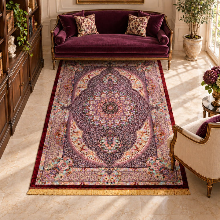 AI-generated interior visualization — MW-HM-0824, 197 × 134 cm, rectangle rug. Illustrative styling; see original product photo for exact details.