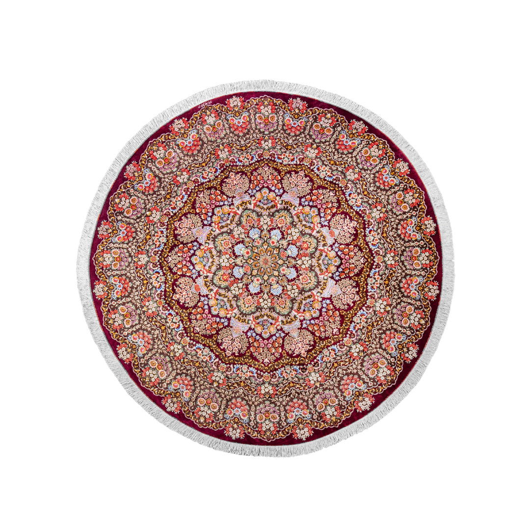 Hand Made Rug - Silk - Medallion - Red - 200 x 200 cm on white background