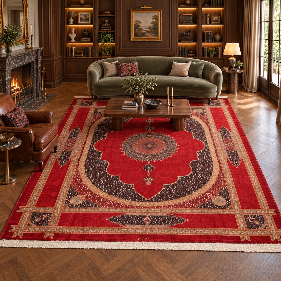 AI-generated interior visualization — MW-HM-0828, 400 × 300 cm. Illustrative scale; not an actual customer installation.