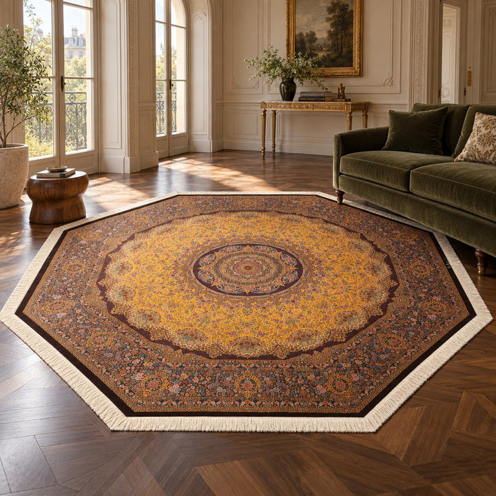 AI-generated interior visualization — MW-HM-0830 — 296 × 299 cm, octagonal. Illustrative scale; not a measured installation or customer project.