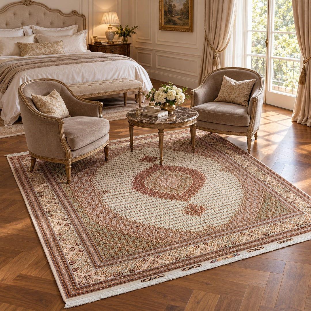 AI-generated luxury classic interior visualization of MW-HM-0848, 305 x 205 cm. Styling illustration; see original photograph for exact product details.