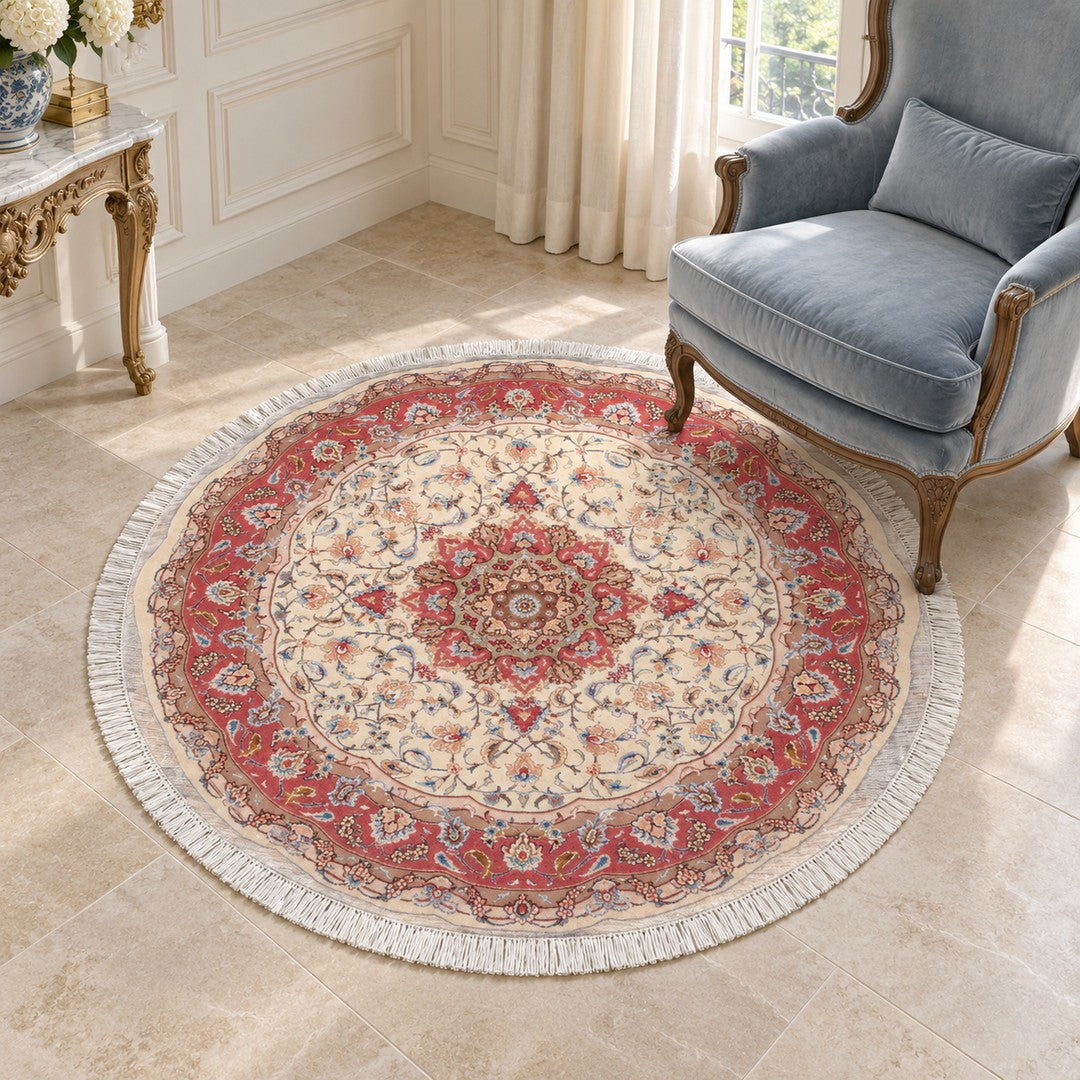AI-generated interior visualization — MW-HM-0853 — round, diameter 152 cm. Illustrative scale; not a measured installation or customer project.