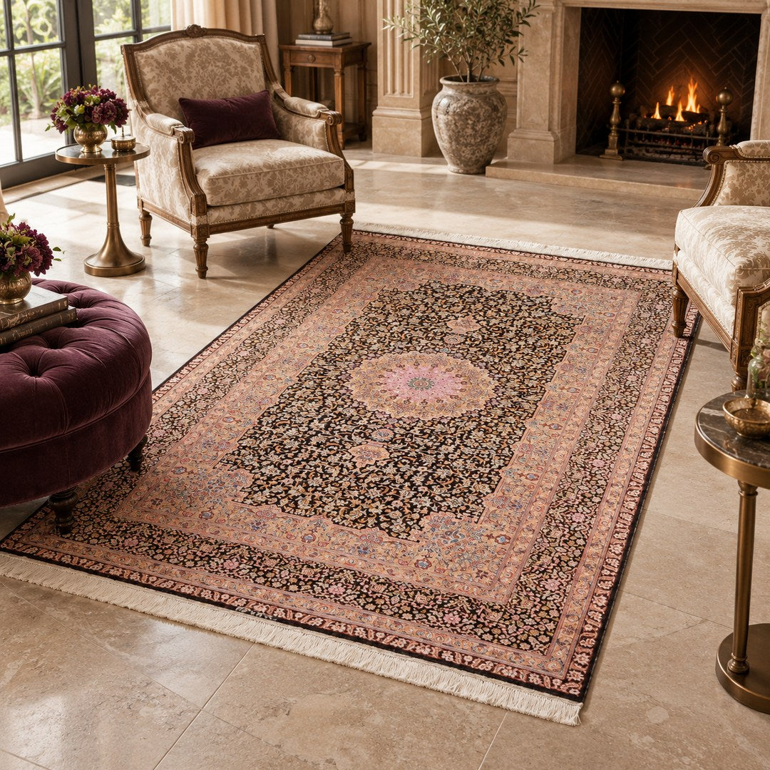 AI-generated interior visualization — MW-HM-0872, rectangular rug 236 x 153 cm. Styling illustration; original product photo shows exact details.