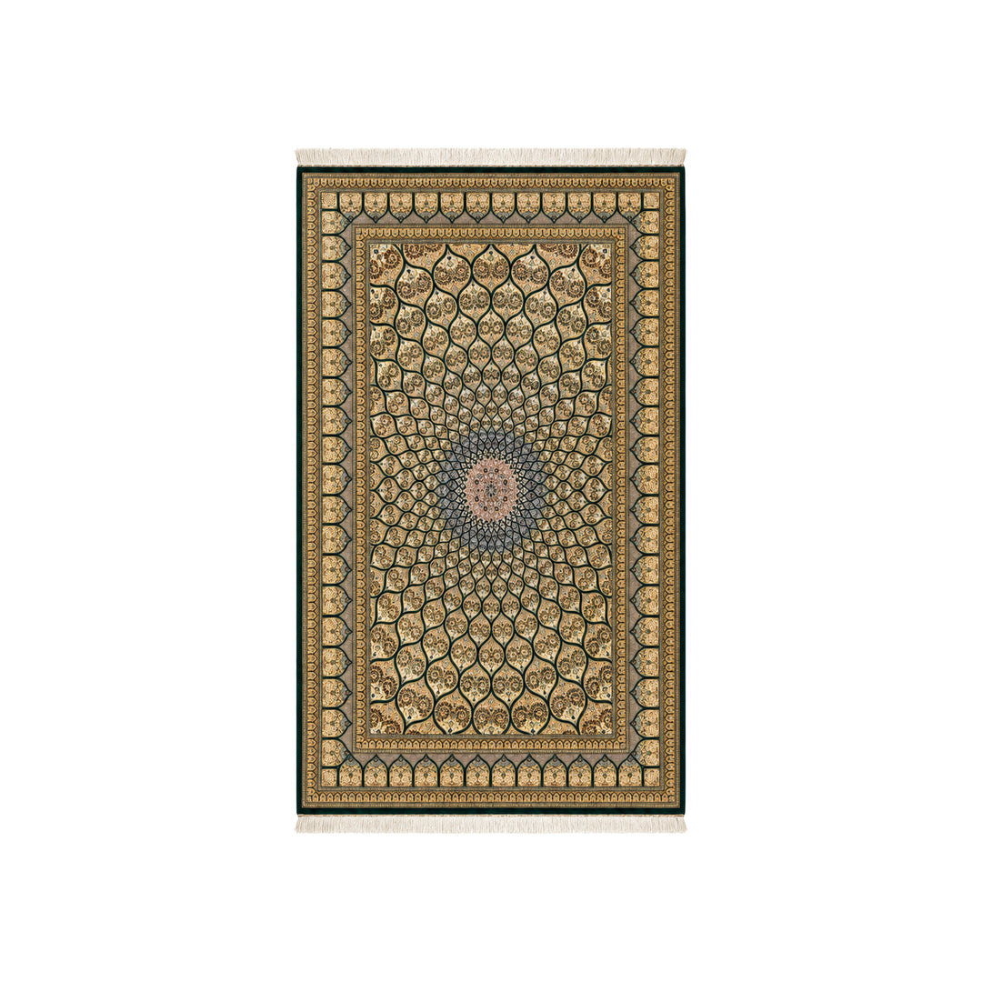 Hand Made Rug - Silk - Islamic - Green - 264 x 154 cm on white background