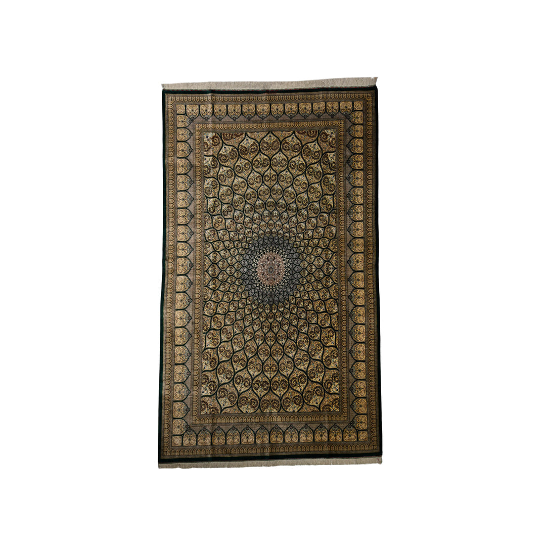 Hand Made Rug - Silk - Islamic - Green - 264 x 154 cm on white background