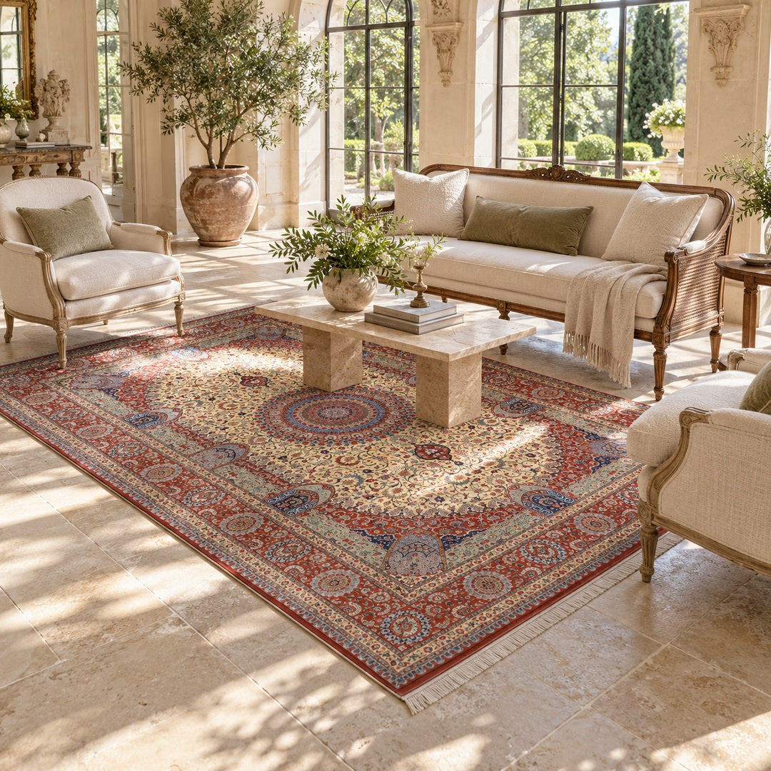 AI-generated luxury classic interior visualization of MW-HM-0918, 302 x 198 cm. Styling illustration; see original photograph for exact product details.