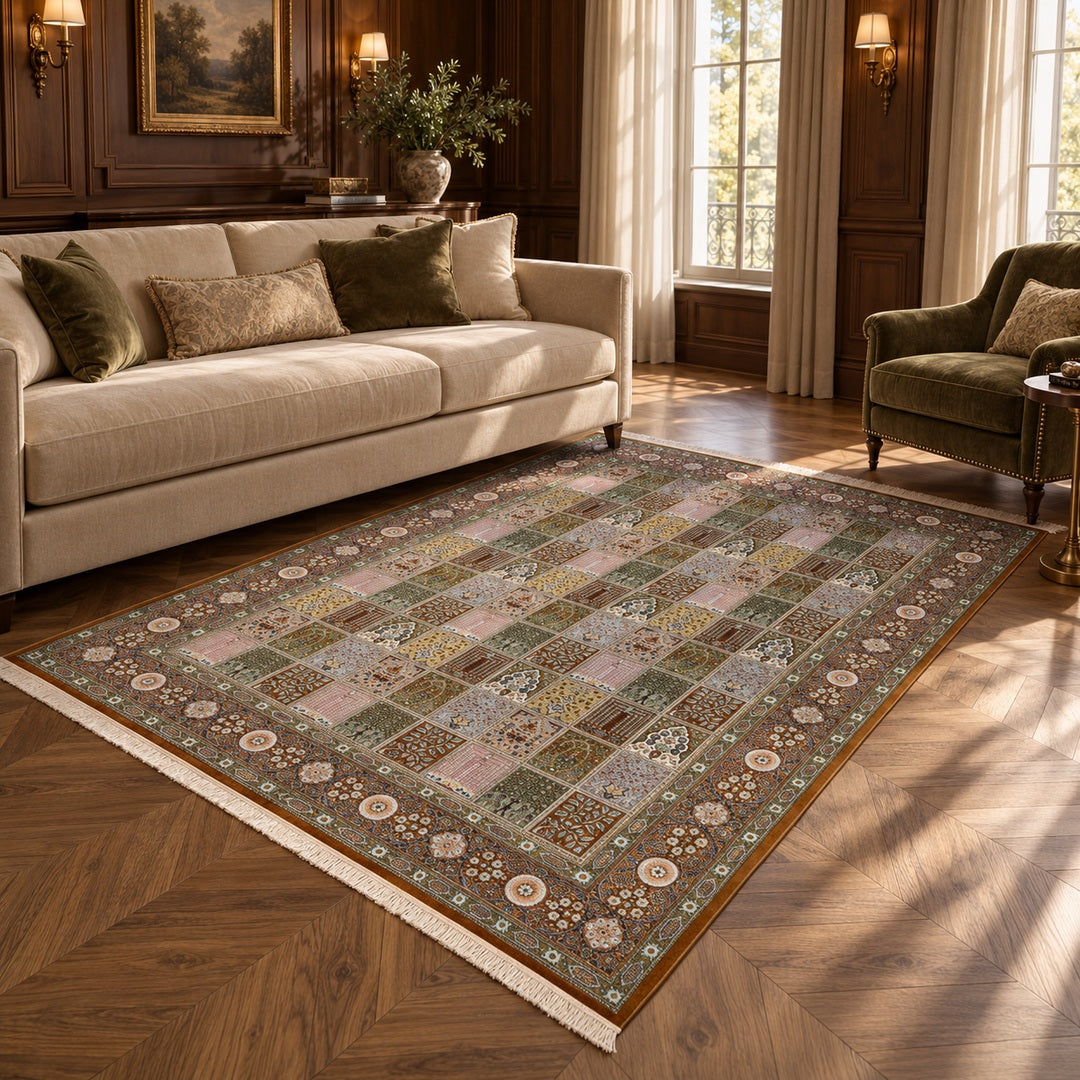 AI-generated luxury classic interior visualization of MW-HM-0923, 290 x 195 cm. Styling illustration; see original photograph for exact product details.