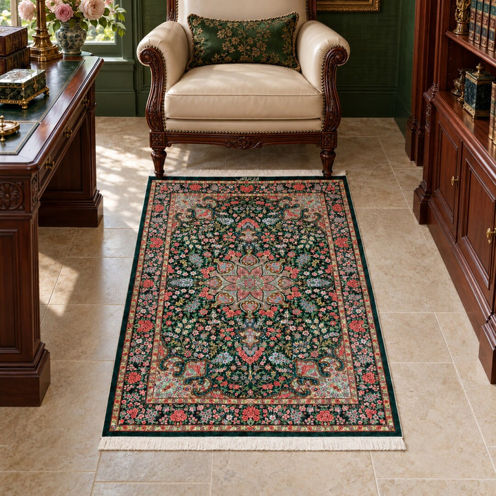 AI-generated interior visualization — SKU MW-HM-0952 — rug 119 × 78 cm; illustrative scale, not a customer project.