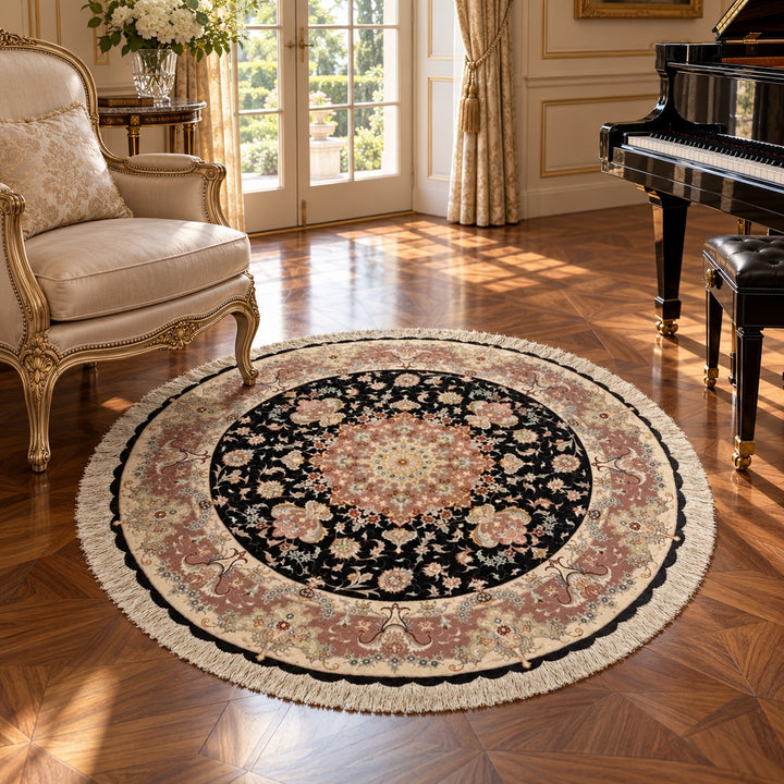 AI-generated luxury classic interior visualization of MW-HM-1043, round rug 152 x 152 cm. Styling illustration; see original product photograph for exact details.