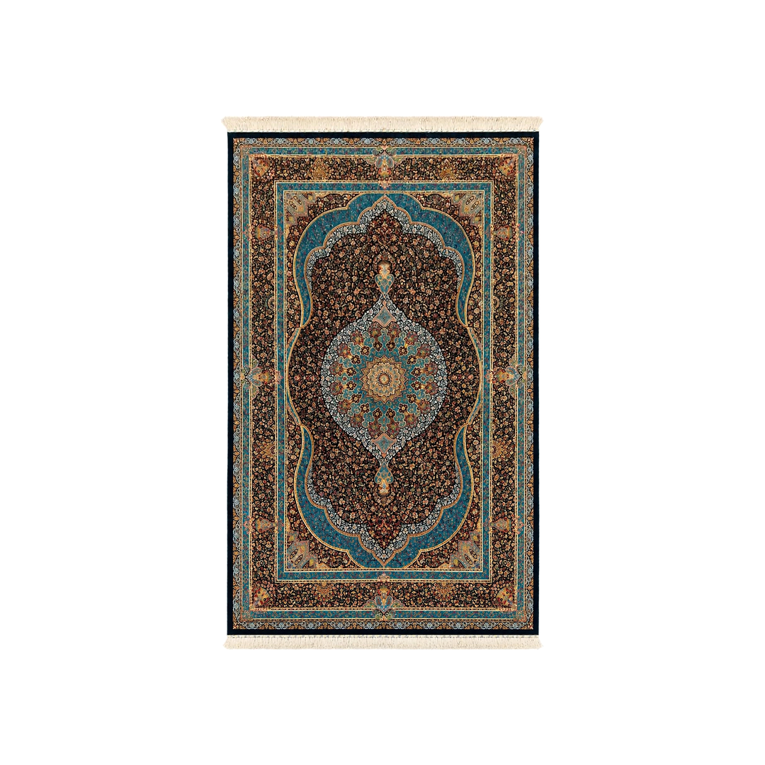 Handmade green silk central-medallion rug, 315 × 195 cm, SKU MW-HM-1045, original product photograph