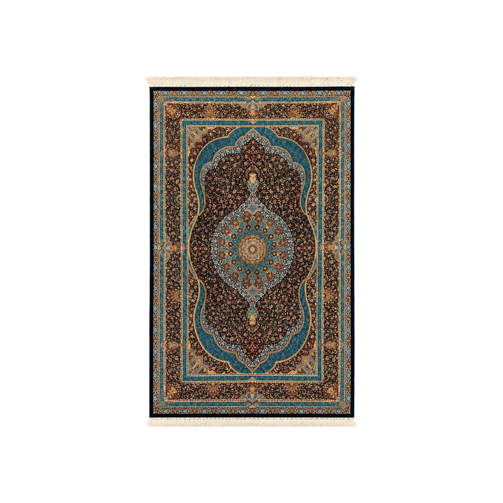 Handmade green silk central-medallion rug, 315 × 195 cm, SKU MW-HM-1045, original product photograph