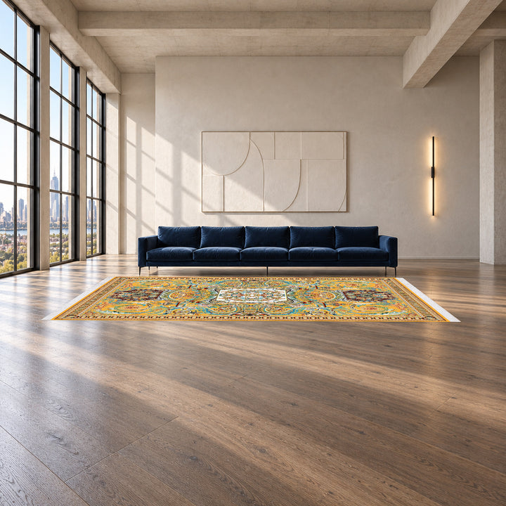 Classic Carpet - Adriatica: original rug image digitally staged in a distinct contemporary home; nominal 600 × 400 cm