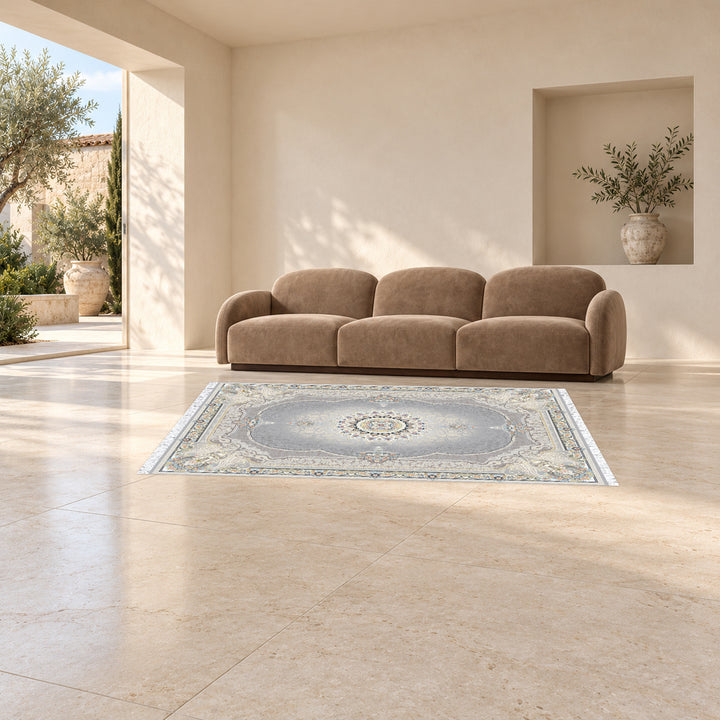 Classic Carpet - Florentia: original rug image digitally staged in a distinct contemporary home; nominal 225 × 150 cm