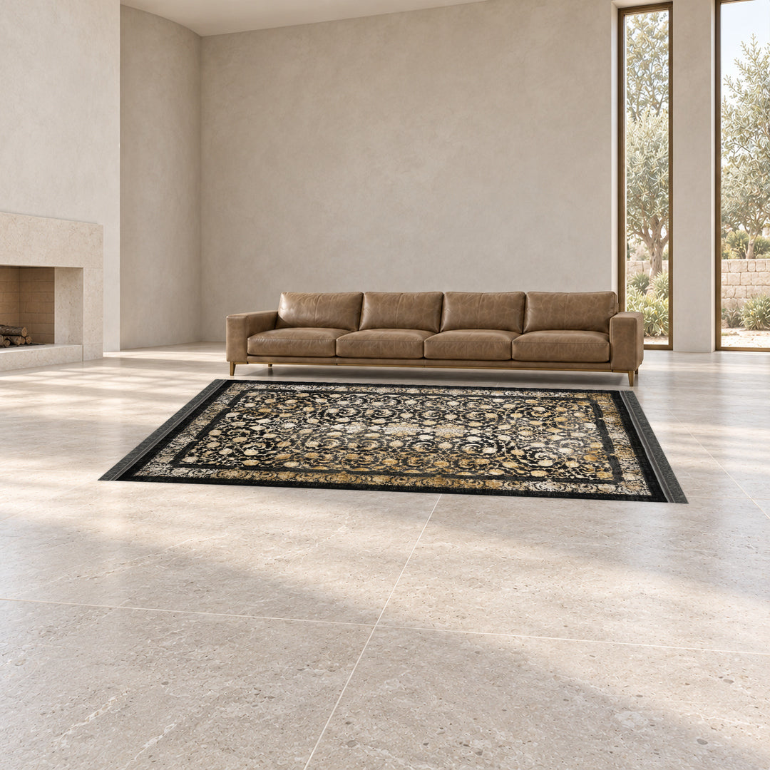 Classic Carpet - Florina: original rug image digitally staged in a distinct contemporary home; nominal 400 × 300 cm