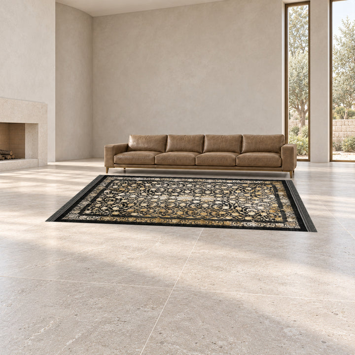 Classic Carpet - Florina: original rug image digitally staged in a distinct contemporary home; nominal 400 × 300 cm