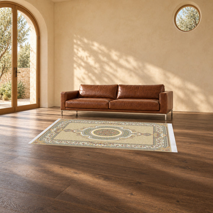 Classic Carpet - Florique: original rug image digitally staged in a distinct contemporary home; nominal 300 × 200 cm