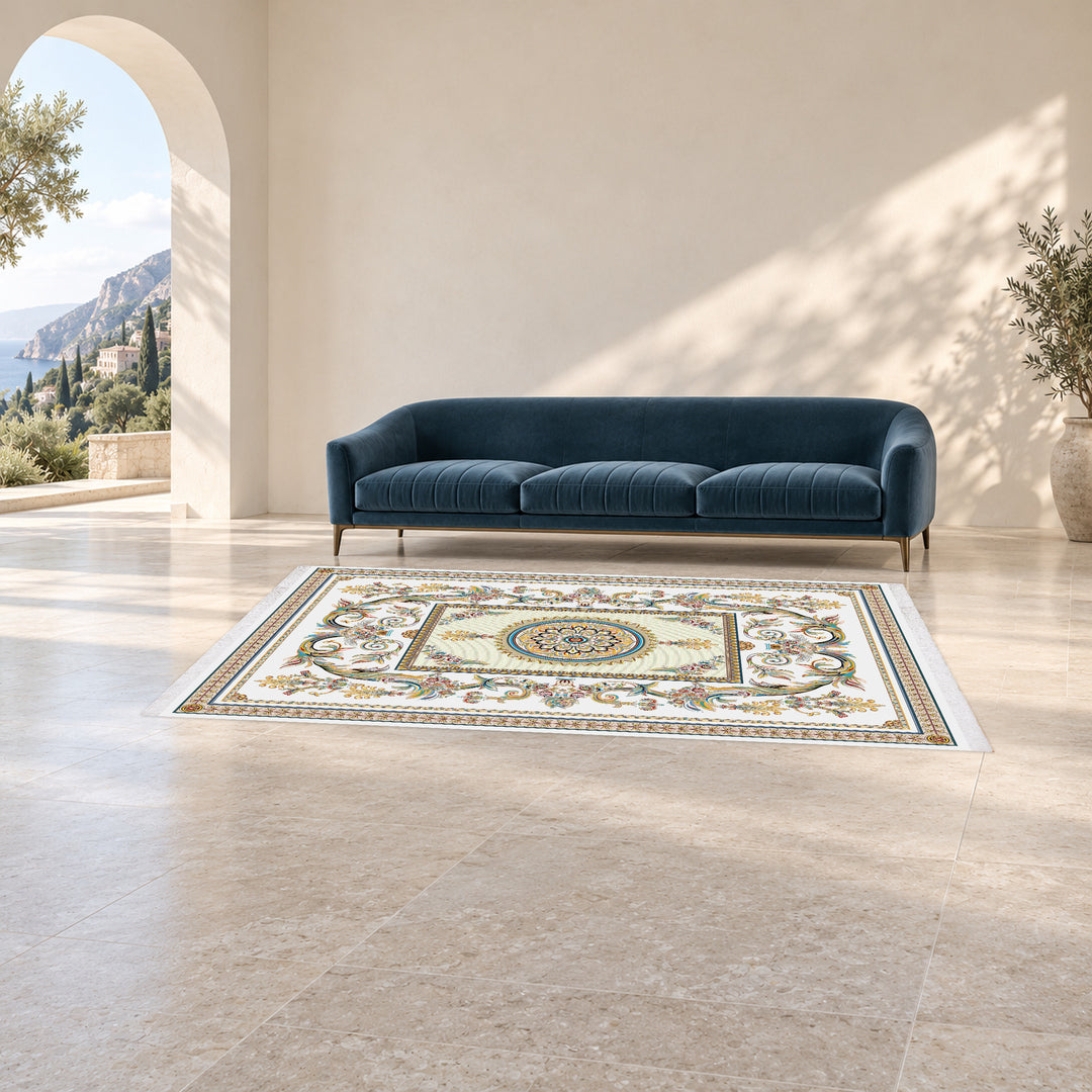Classic Carpet - Francois: original rug image digitally staged in a distinct contemporary home; nominal 300 × 200 cm