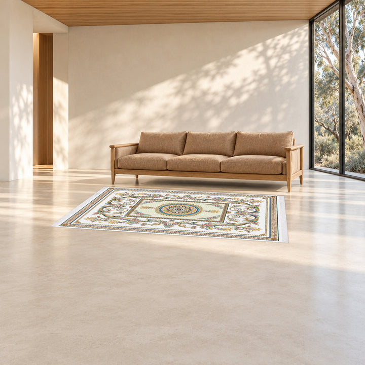 Classic Carpet - Francois: original rug image digitally staged in a distinct contemporary home; nominal 300 × 200 cm