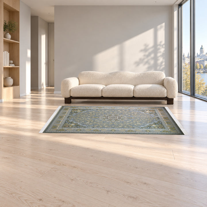 Classic Carpet - Northern Star: original rug image digitally staged in a distinct contemporary home; nominal 225 × 150 cm