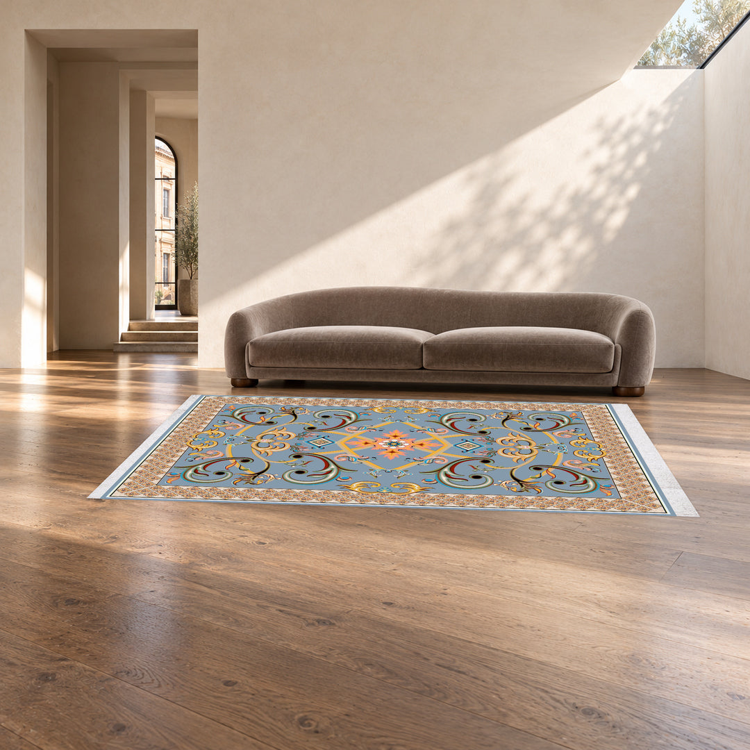 Classic Carpet - Orionis: original rug image digitally staged in a distinct contemporary home; nominal 300 × 200 cm