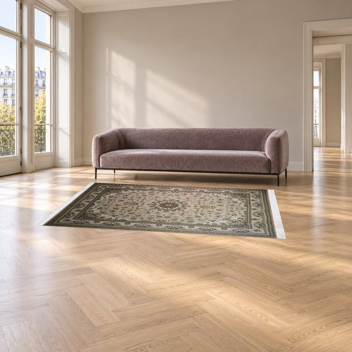 Classic Carpet - Paradise Bloom: original rug image digitally staged in a distinct contemporary home; nominal 225 × 150 cm