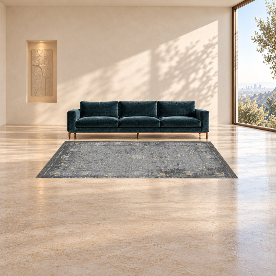 Classic Carpet - Rastoria: original rug image digitally staged in a distinct contemporary home; nominal 300 × 200 cm