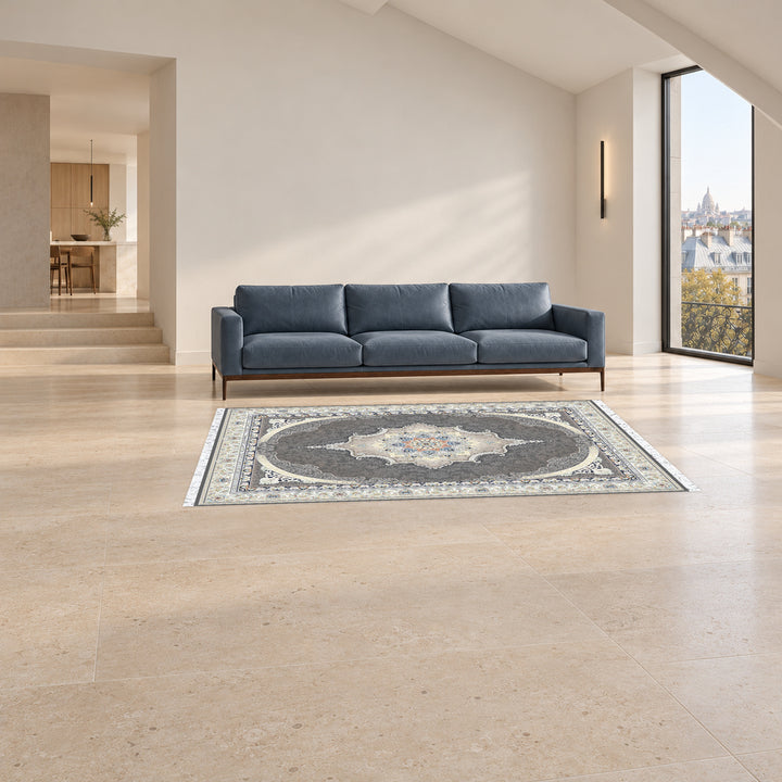 Classic Carpet - Savona: original rug image digitally staged in a distinct contemporary home; nominal 225 × 150 cm