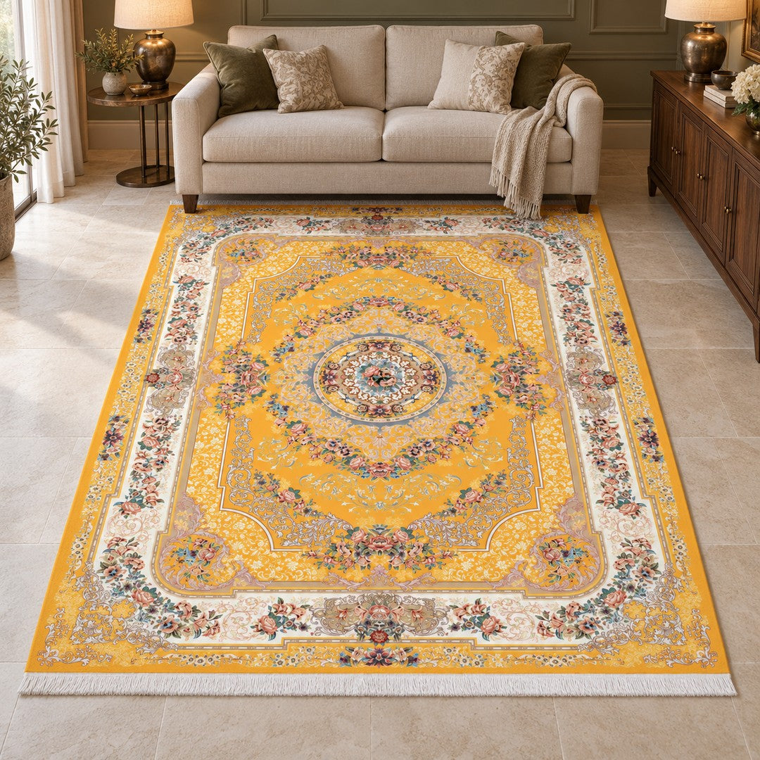 AI-generated interior visualization — Classic Carpet - Shanara, SKU 12RD128-0051, 300 x 200 cm. Illustrative scale.