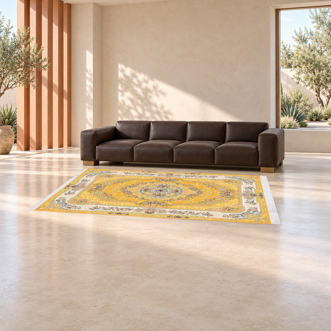Classic Carpet - Shanara: original rug image digitally staged in a distinct contemporary home; nominal 300 × 200 cm