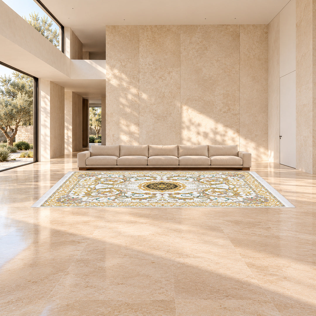 Classic Carpet - Silk Palace: original rug image digitally staged in a distinct contemporary home; nominal 600 × 400 cm