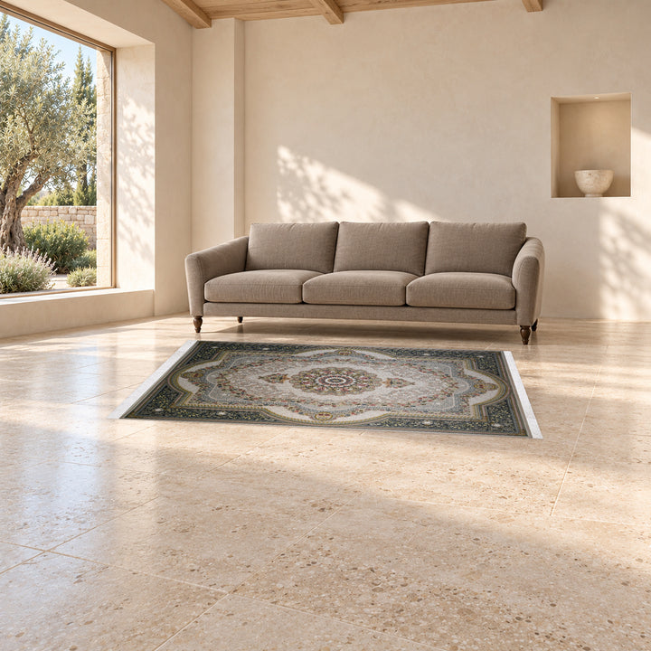Classic Carpet - Urban Heritage: original rug image digitally staged in a distinct contemporary home; nominal 225 × 150 cm